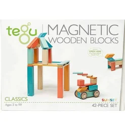 Tegu 12-24 Months|Wooden Toys < Magnetic Wooden Blocks - 42 Piece Set Sunset