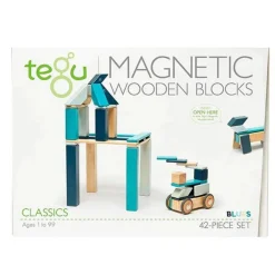 Tegu 12-24 Months|Wooden Toys < Magnetic Wooden Blocks - 42 Piece Set Blues