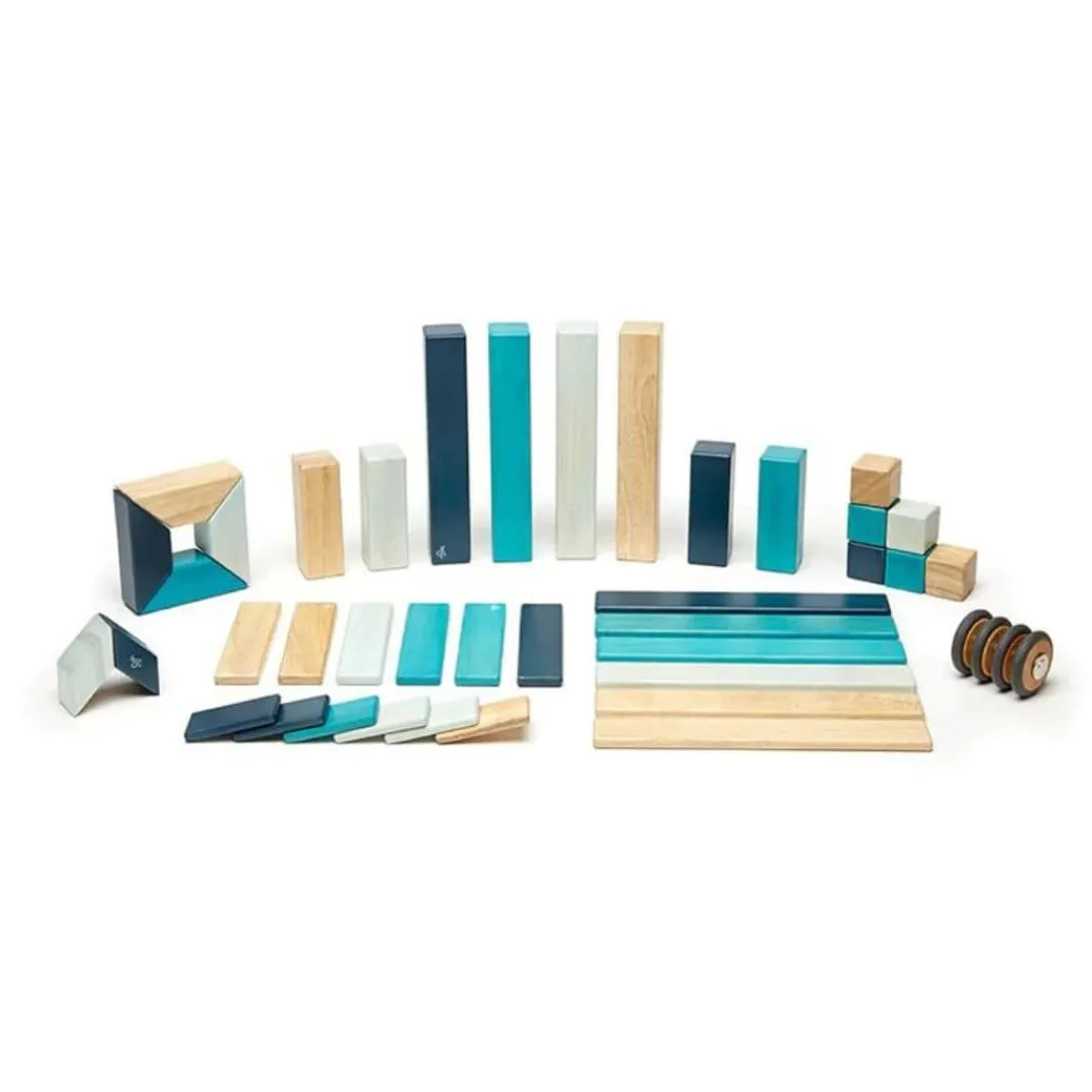 Tegu 12-24 Months|Wooden Toys < Magnetic Wooden Blocks - 42 Piece Set Blues