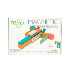 Tegu 12-24 Months|Wooden Toys < Magnetic Wooden Blocks - 24 Piece Set Sunset