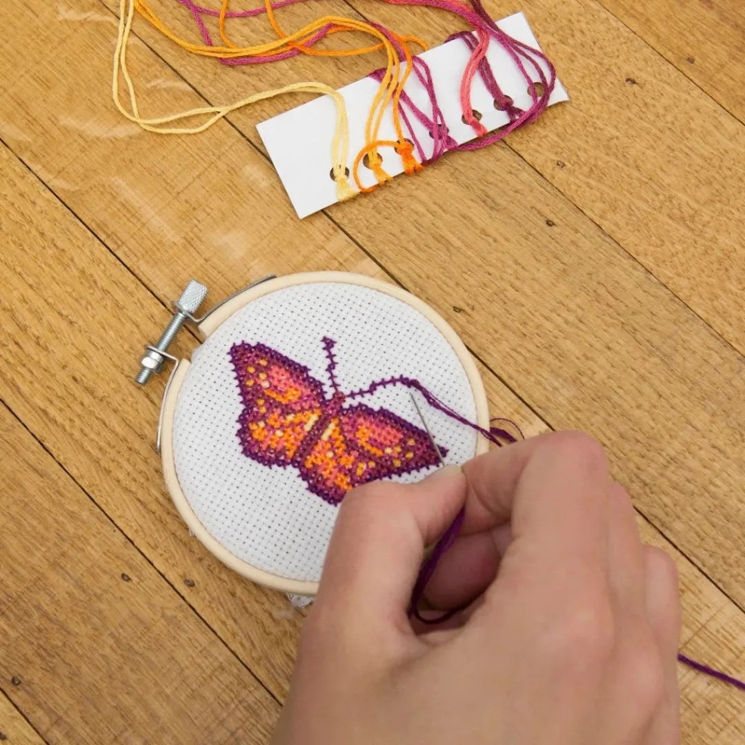 Kikkerland Design 6 Years|Other Crafts < Mini Cross-Stitch Embroidery Butterfly Kit