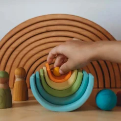 Grimm's Spiel u0026 Holz Wooden Toys|4 Years < Mini Wooden Rainbow Stacker - Pastel