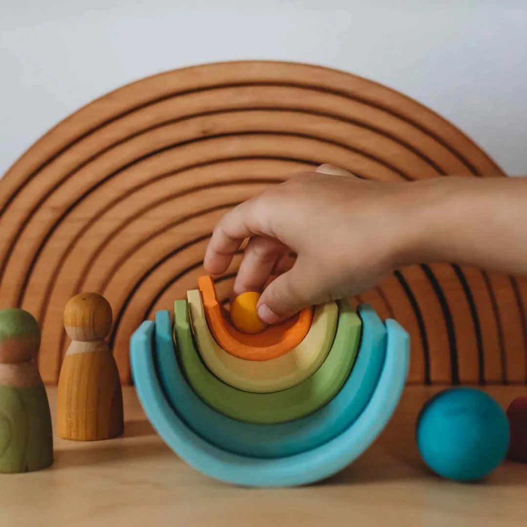 Grimm's Spiel u0026 Holz Wooden Toys|4 Years < Mini Wooden Rainbow Stacker - Pastel