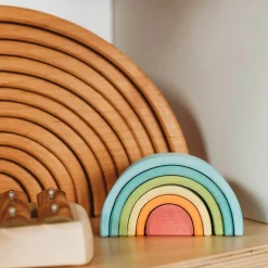 Grimm's Spiel u0026 Holz Wooden Toys|4 Years < Mini Wooden Rainbow Stacker - Pastel