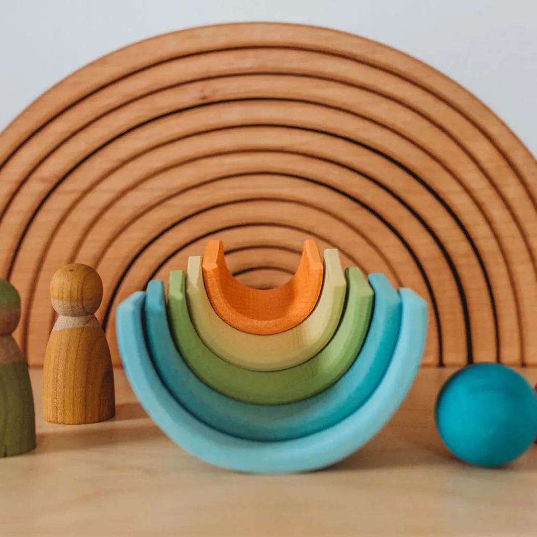 Grimm's Spiel u0026 Holz Wooden Toys|4 Years < Mini Wooden Rainbow Stacker - Pastel