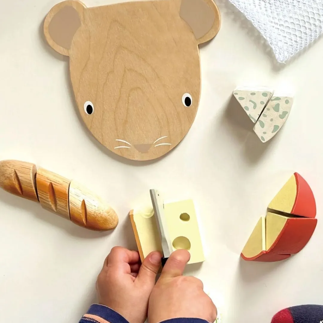 Tender Leaf Toys Wooden Toys|2 Years < Mouse-shaped Wooden Cheese Board Play Set