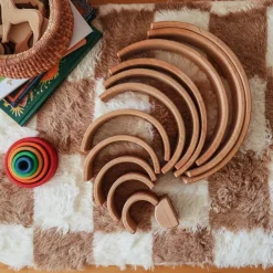 Grimm's Spiel u0026 Holz 12-24 Months|Marble & Ball Runs < Natural Wooden Rainbow Tunnel - 12 Piece