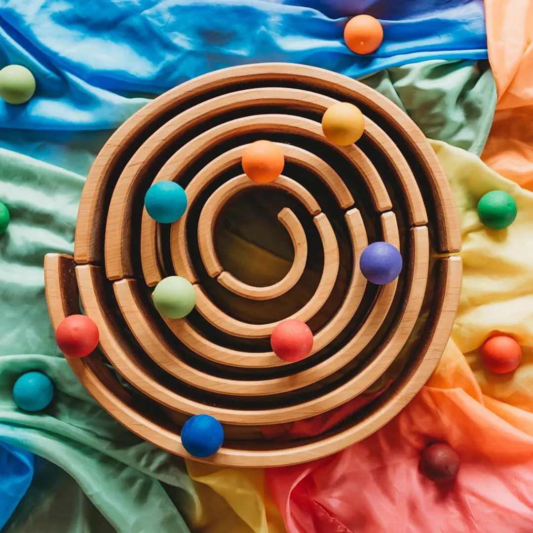 Grimm's Spiel u0026 Holz 12-24 Months|Marble & Ball Runs < Natural Wooden Rainbow Tunnel - 12 Piece