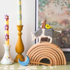 Grimm's Spiel u0026 Holz 12-24 Months|Marble & Ball Runs < Natural Wooden Rainbow Tunnel - 12 Piece