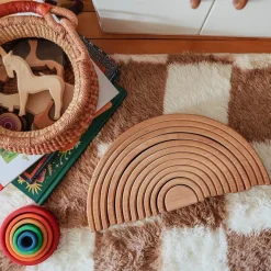 Grimm's Spiel u0026 Holz 12-24 Months|Marble & Ball Runs < Natural Wooden Rainbow Tunnel - 12 Piece