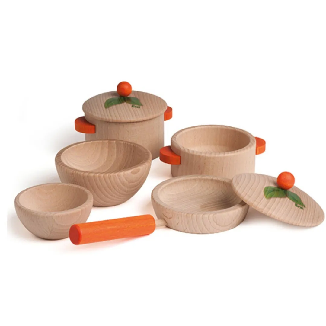 Erzi 4 Years|3 Years < Natural Wooden Toy Cookware Set