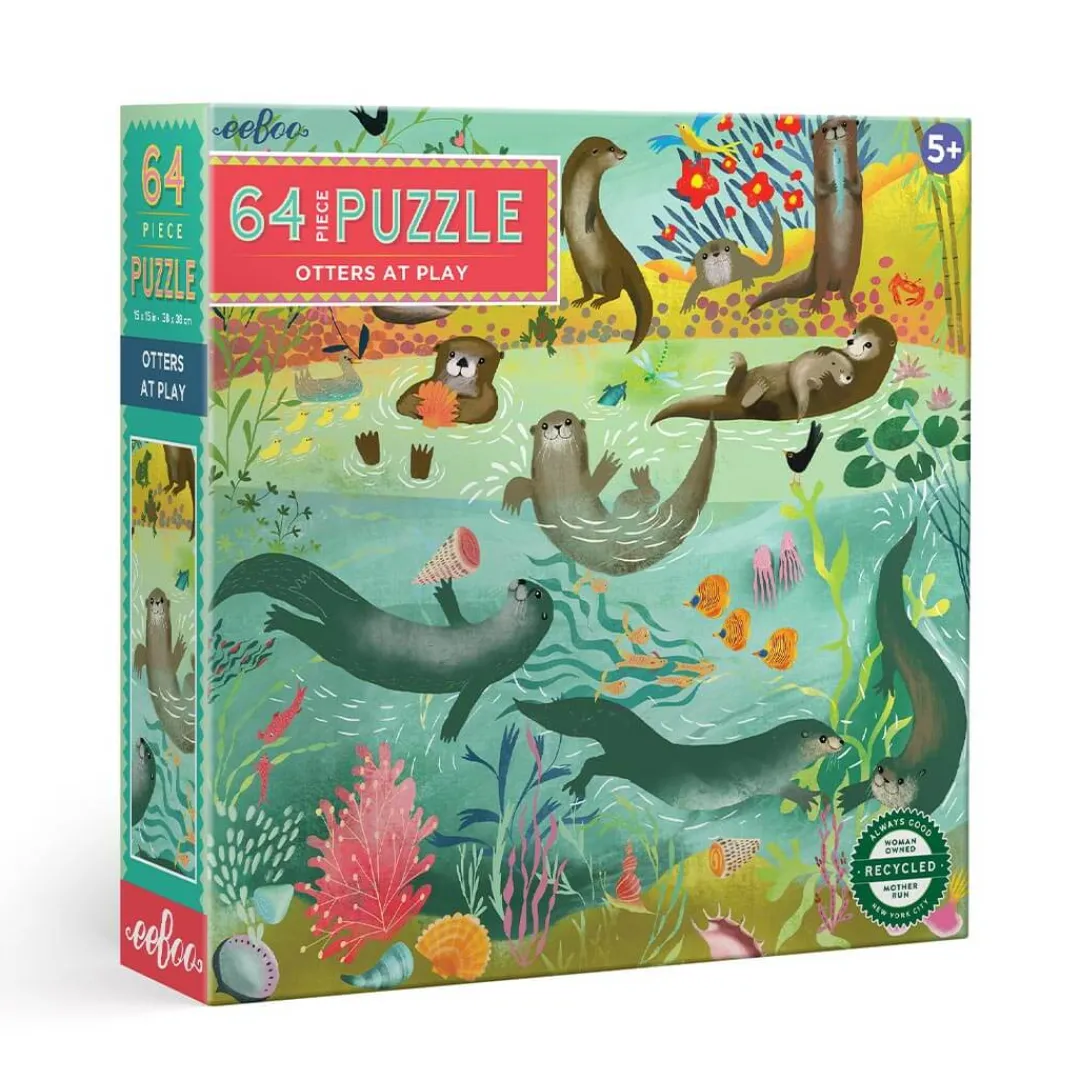 eeBoo Puzzles|5 Years < Otters At Play - 64 Piece Jigsaw Puzzle