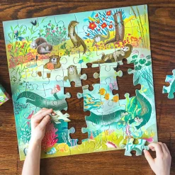 eeBoo Puzzles|5 Years < Otters At Play - 64 Piece Jigsaw Puzzle