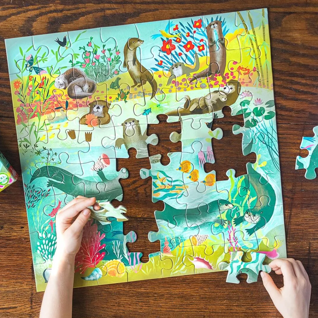 eeBoo Puzzles|5 Years < Otters At Play - 64 Piece Jigsaw Puzzle