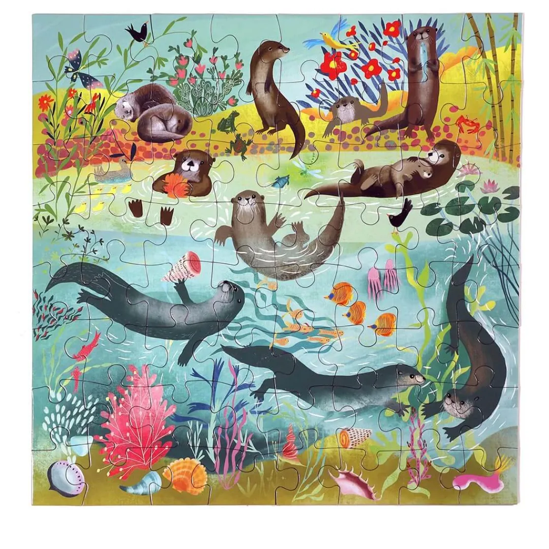 eeBoo Puzzles|5 Years < Otters At Play - 64 Piece Jigsaw Puzzle