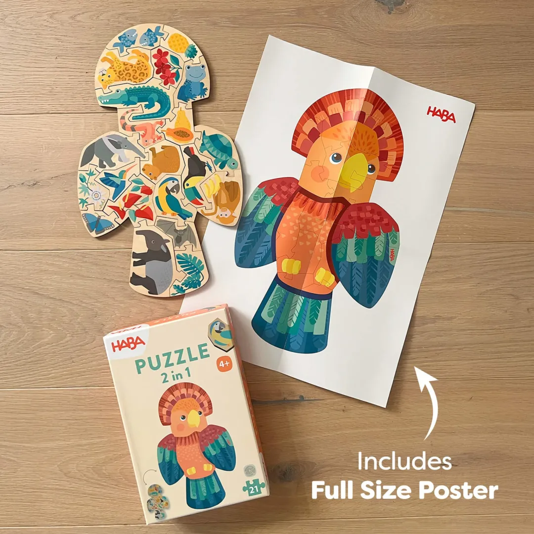 HABA Wooden Toys|4 Years < Parrot 2-in-1 Wooden Puzzle