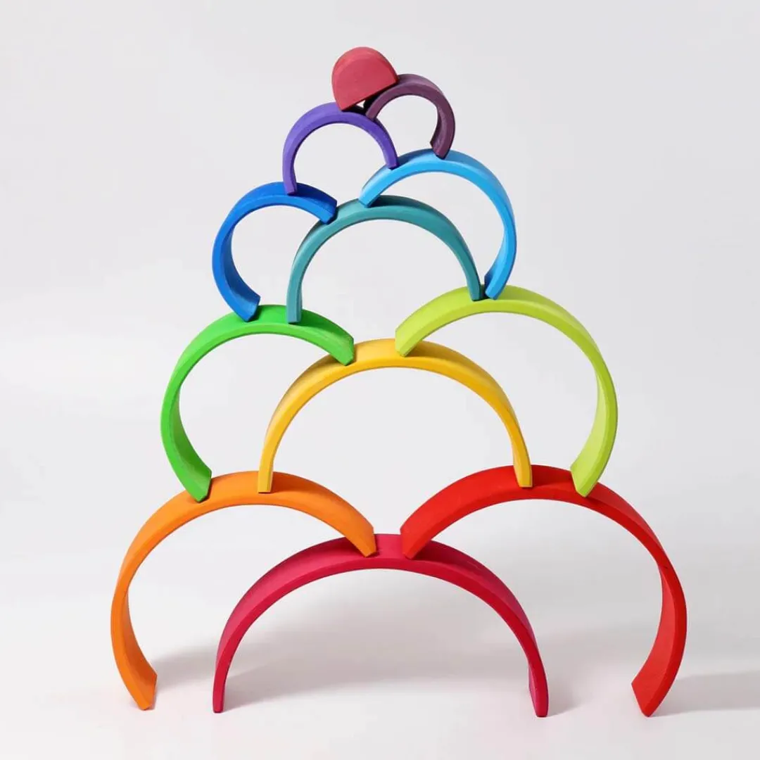 Grimm's Spiel u0026 Holz 12-24 Months|Marble & Ball Runs < 12-Piece Wooden Rainbow Stacking Tunnel