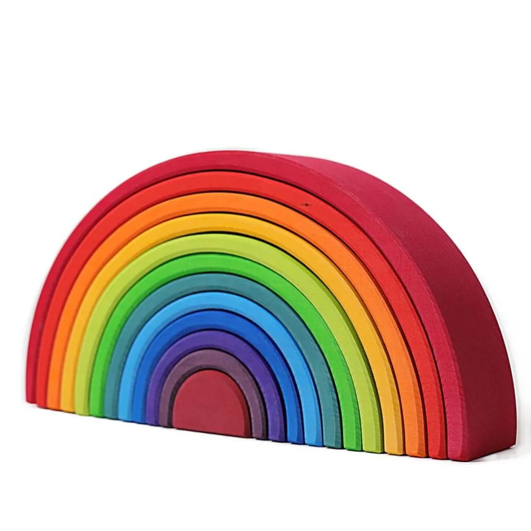 Grimm's Spiel u0026 Holz 12-24 Months|Marble & Ball Runs < 12-Piece Wooden Rainbow Stacking Tunnel