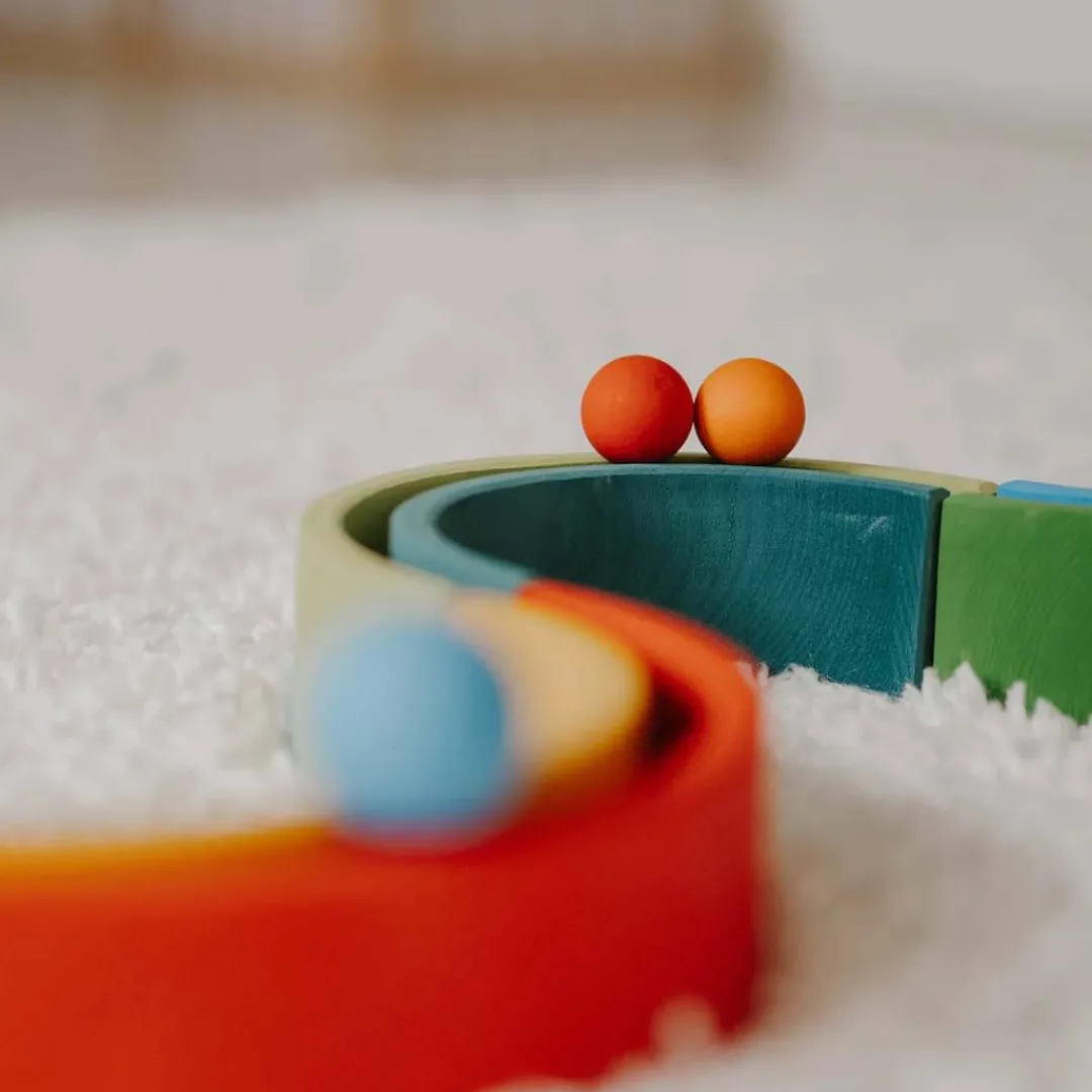 Grimm's Spiel u0026 Holz 12-24 Months|Marble & Ball Runs < 12-Piece Wooden Rainbow Stacking Tunnel