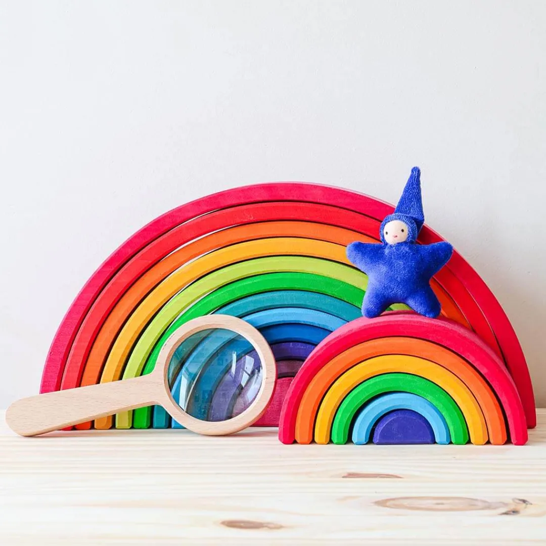 Grimm's Spiel u0026 Holz 12-24 Months|Marble & Ball Runs < 12-Piece Wooden Rainbow Stacking Tunnel