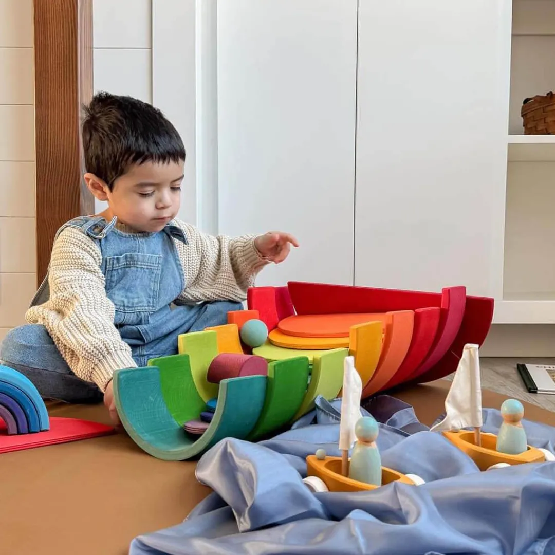 Grimm's Spiel u0026 Holz 12-24 Months|Marble & Ball Runs < 12-Piece Wooden Rainbow Stacking Tunnel
