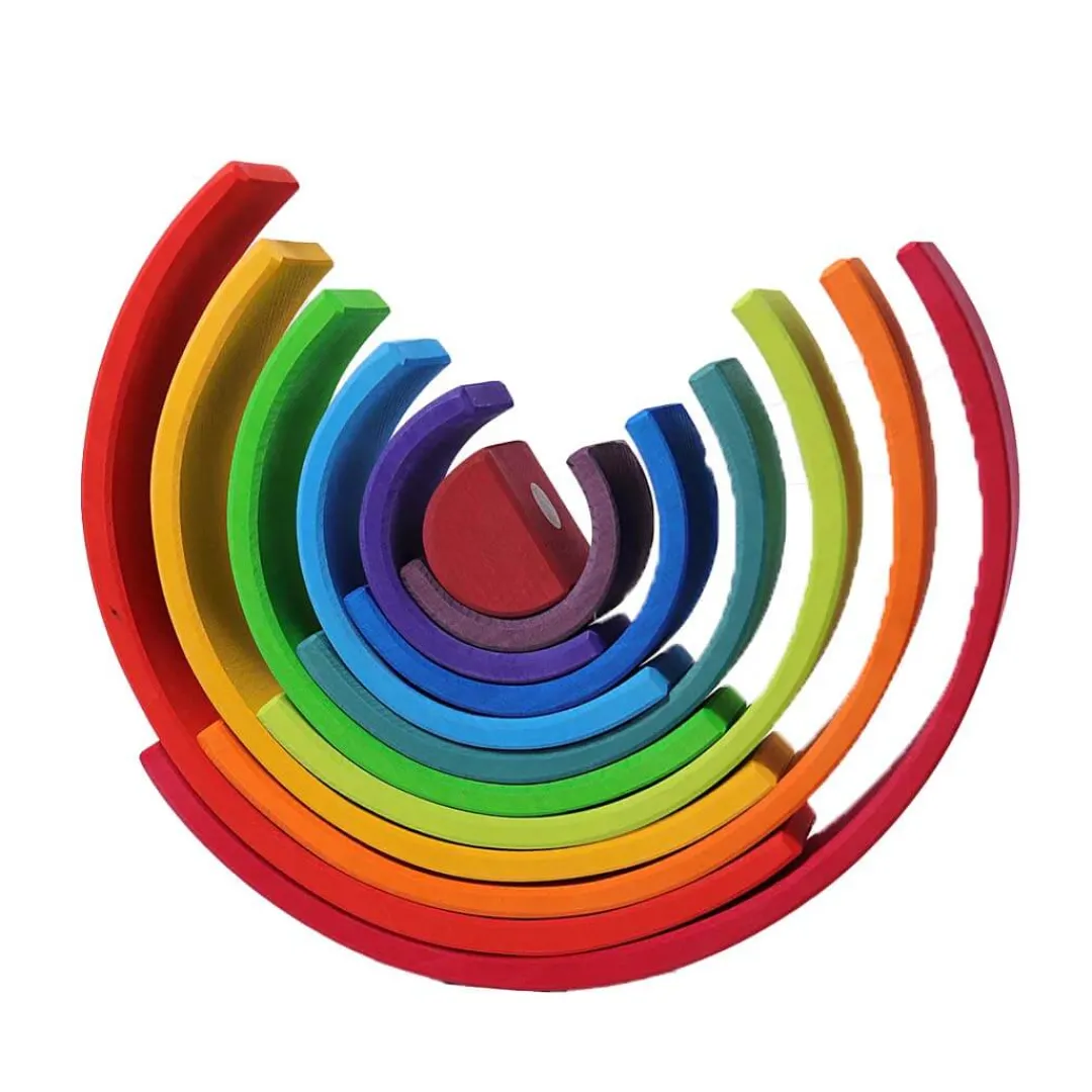 Grimm's Spiel u0026 Holz 12-24 Months|Marble & Ball Runs < 12-Piece Wooden Rainbow Stacking Tunnel