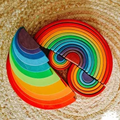 Grimm's Spiel u0026 Holz 12-24 Months|Marble & Ball Runs < 12-Piece Wooden Rainbow Stacking Tunnel