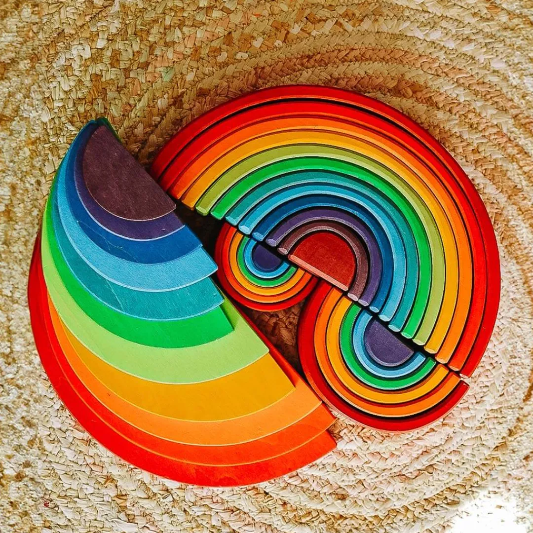 Grimm's Spiel u0026 Holz 12-24 Months|Marble & Ball Runs < 12-Piece Wooden Rainbow Stacking Tunnel