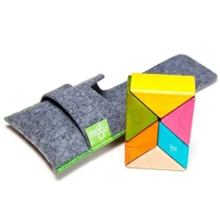 Tegu 12-24 Months|Wooden Toys < Pocket Pouch Prism Wooden Magnetic Blocks - Tints