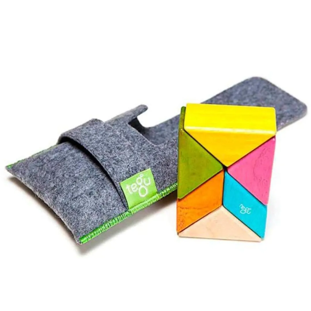 Tegu 12-24 Months|Wooden Toys < Pocket Pouch Prism Wooden Magnetic Blocks - Tints
