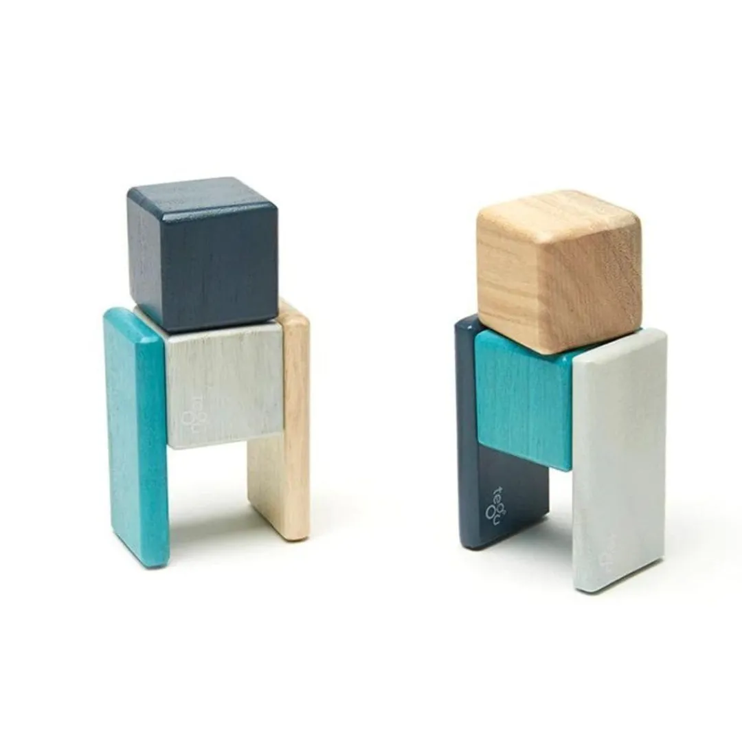 Tegu 12-24 Months|Wooden Toys < Pocket Pouch Wooden Magnetic Blocks - Blues