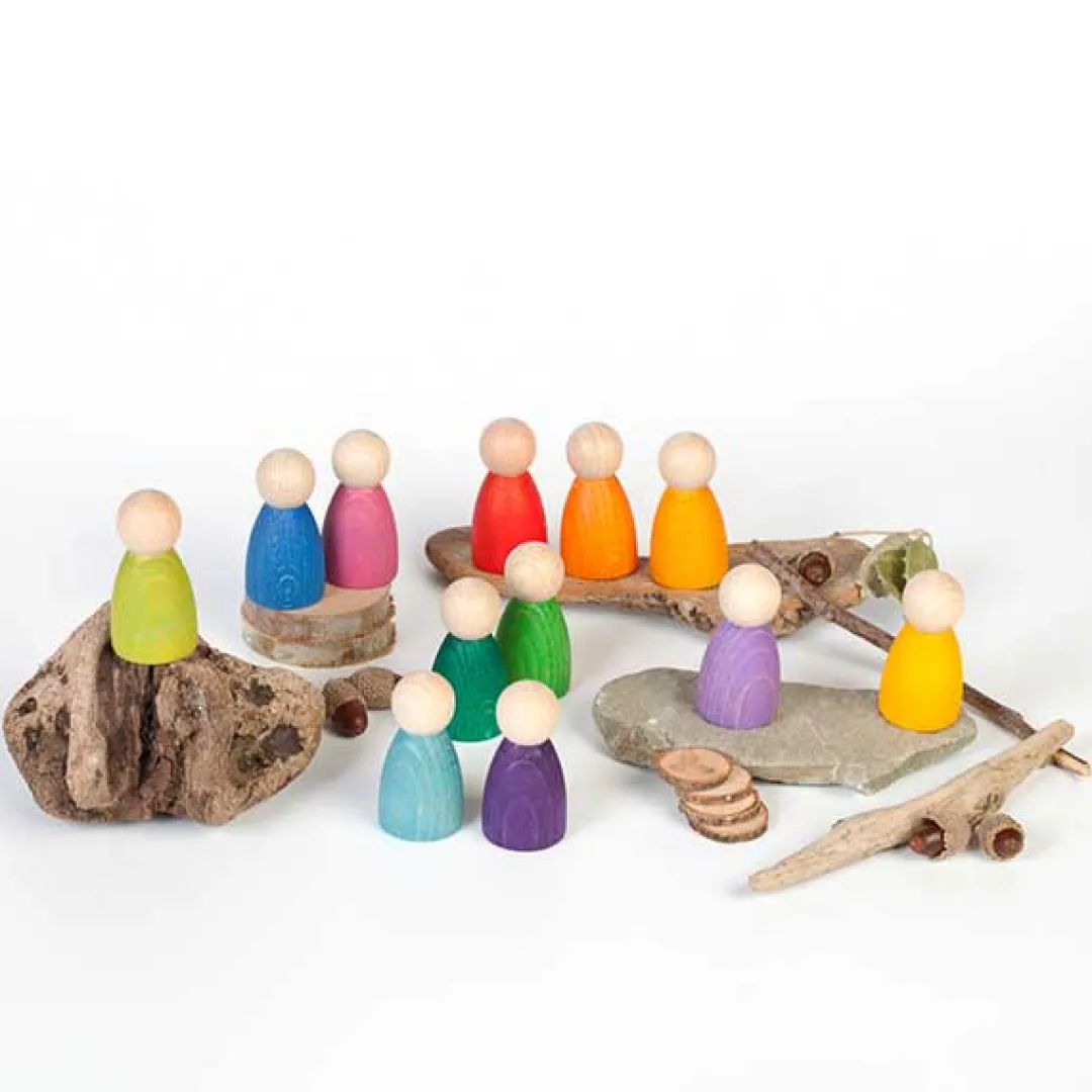 Grapat Dolls|Wooden Toys < 12 Rainbow Nins - Wooden Peg People