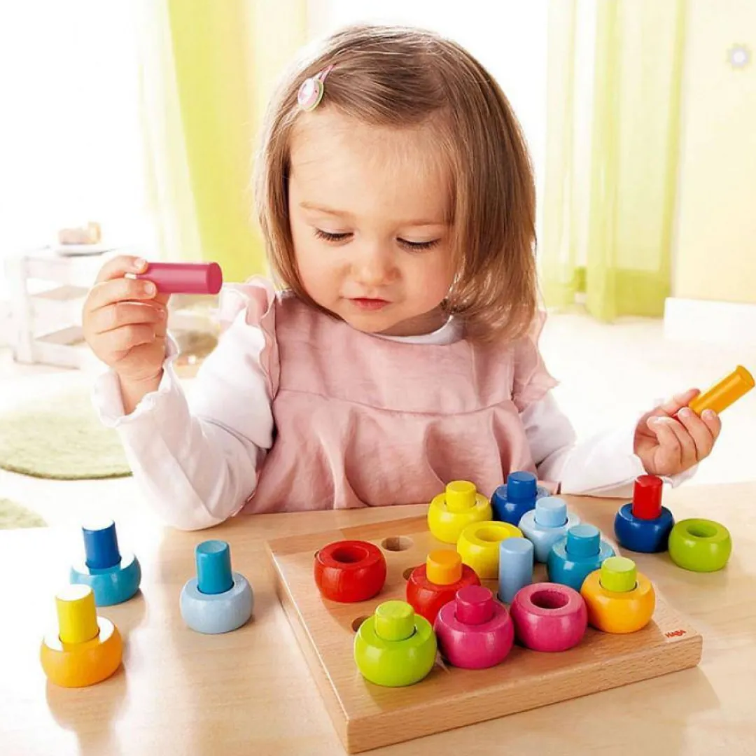 HABA Wooden Toys|Early Learning < Rainbow Whirls Pegs & Rings Game