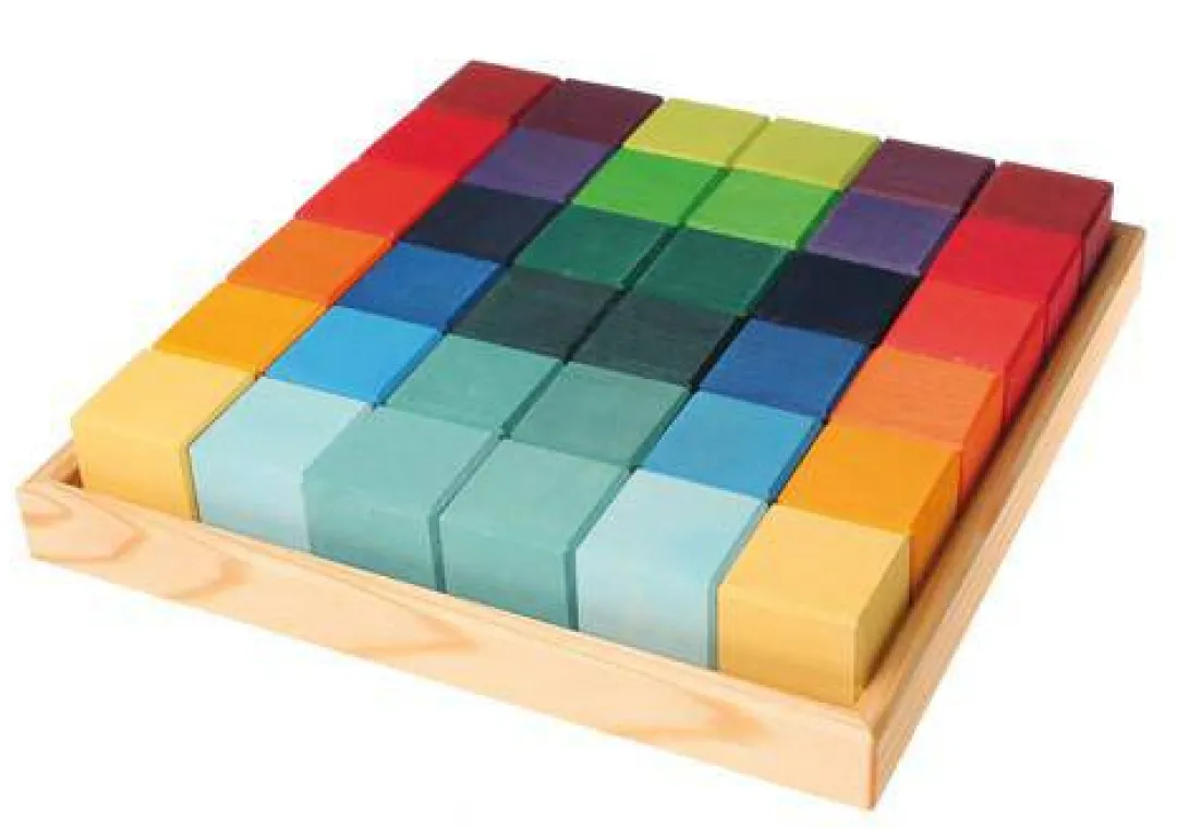 Grimm's Spiel u0026 Holz 12-24 Months|Marble & Ball Runs < Rainbow Wooden Cubes - 36 Blocks with Tray