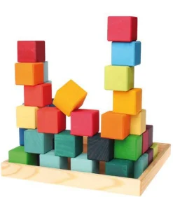 Grimm's Spiel u0026 Holz 12-24 Months|Marble & Ball Runs < Rainbow Wooden Cubes - 36 Blocks with Tray