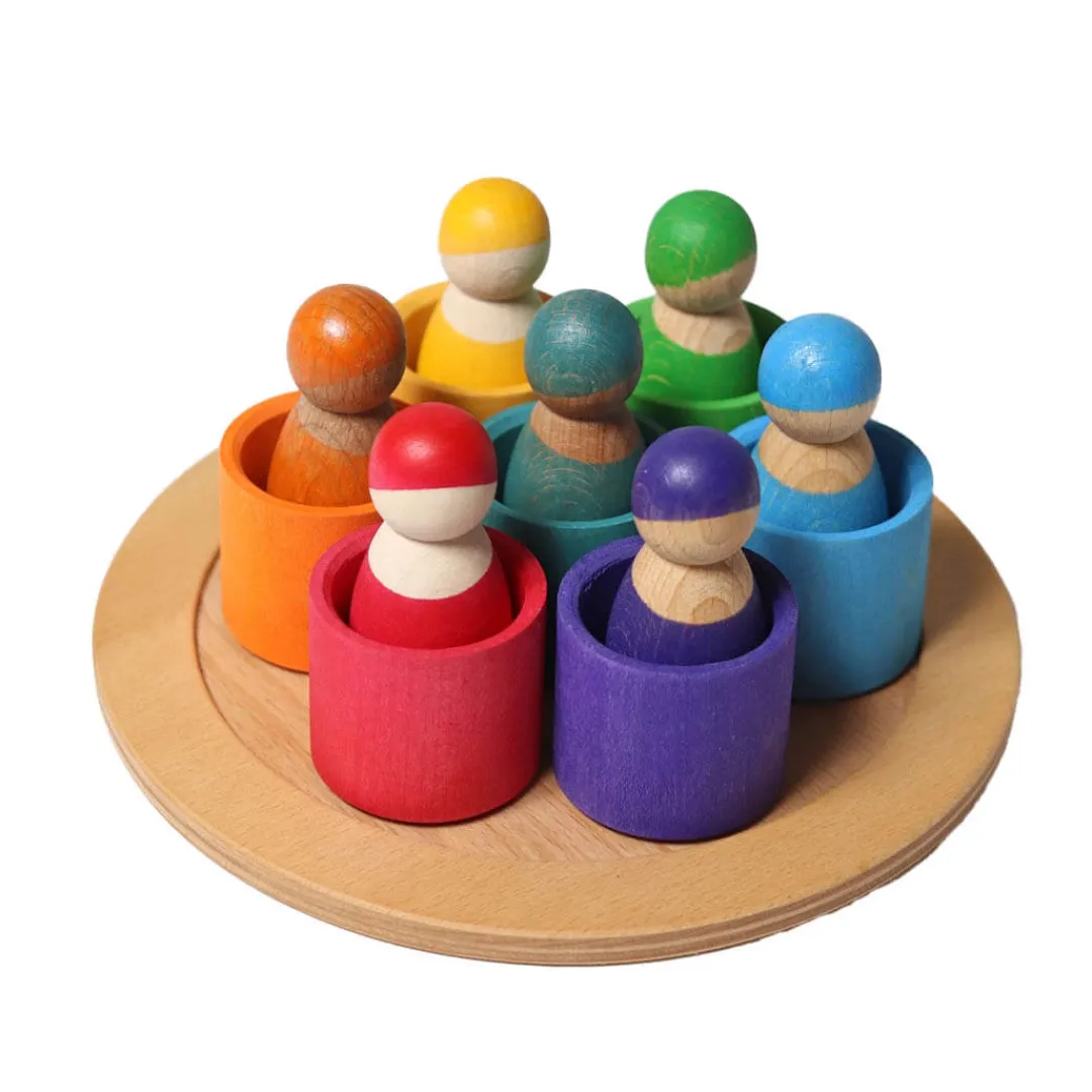 Grimm's Spiel u0026 Holz 12-24 Months|Dolls < 7 Rainbow Wooden Peg Dolls in Bowls