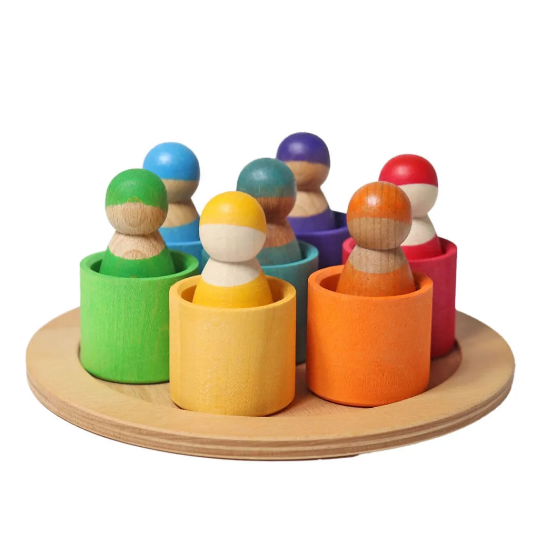 Grimm's Spiel u0026 Holz 12-24 Months|Dolls < 7 Rainbow Wooden Peg Dolls in Bowls