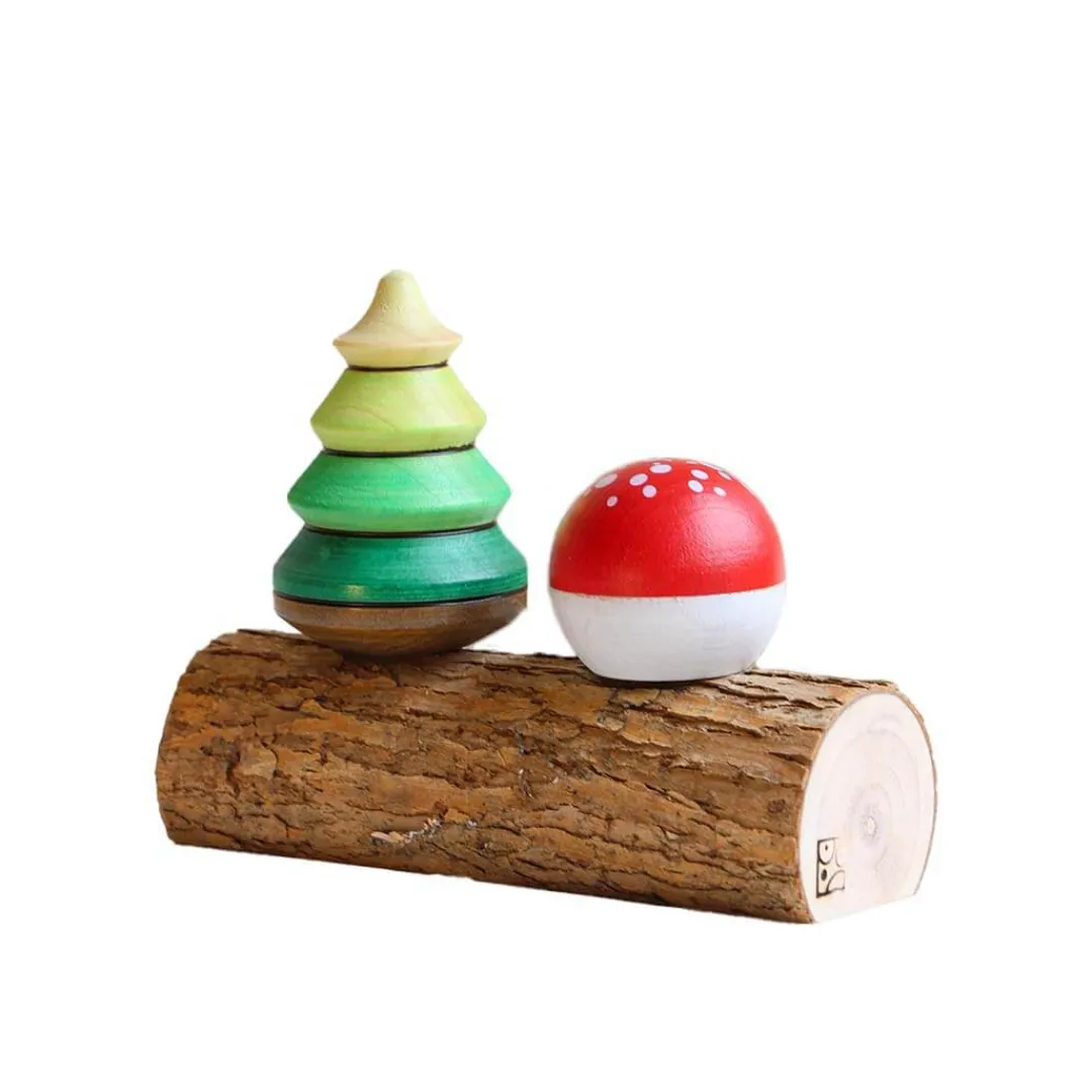 Mader Wooden Toys|4 Years < Tree & Mushroom Wooden Top Set