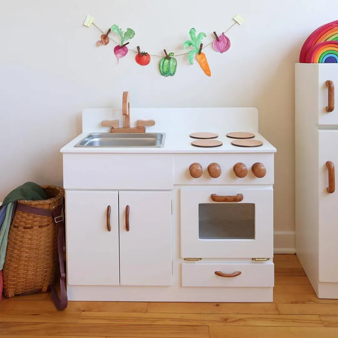 Lapp's Wooden Toys|4 Years < White Classic Wooden Kitchen and Refrigerator Bundle