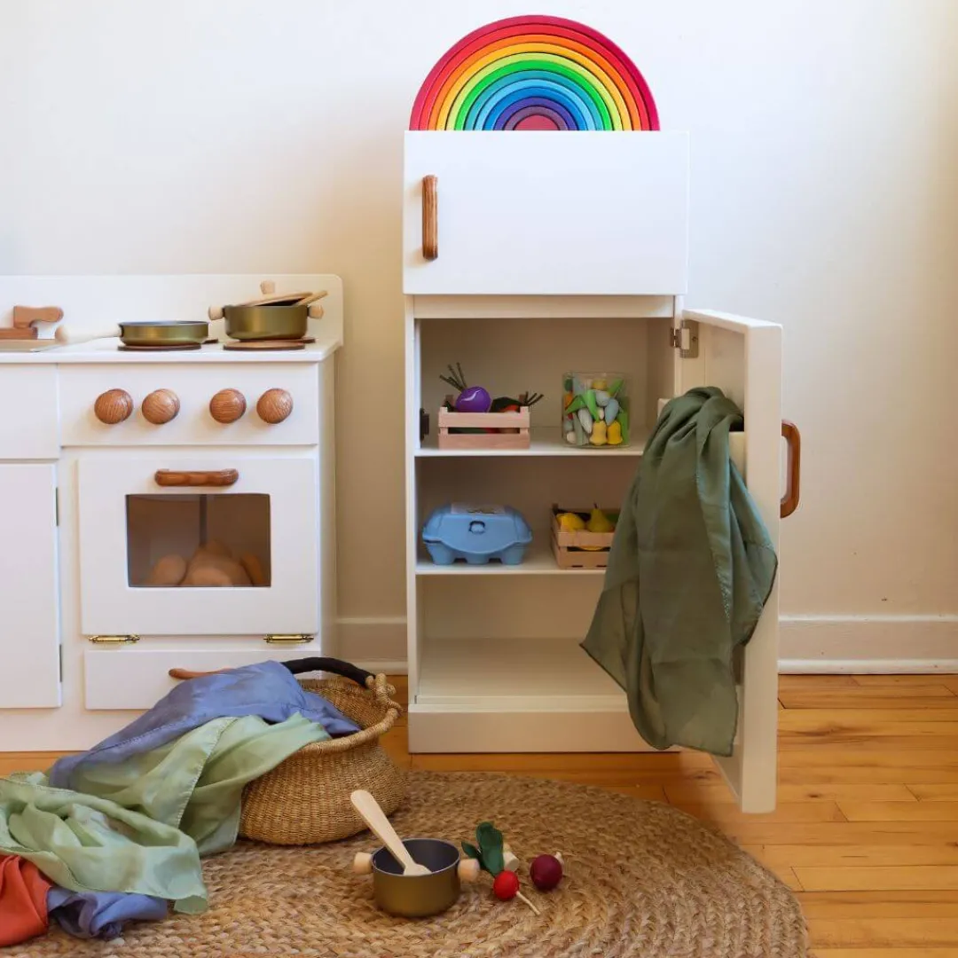 Lapp's Wooden Toys|4 Years < White Classic Wooden Kitchen and Refrigerator Bundle