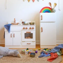 Lapp's Wooden Toys|4 Years < White Classic Wooden Kitchen and Refrigerator Bundle