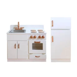 Lapp's Wooden Toys|4 Years < White Classic Wooden Kitchen and Refrigerator Bundle