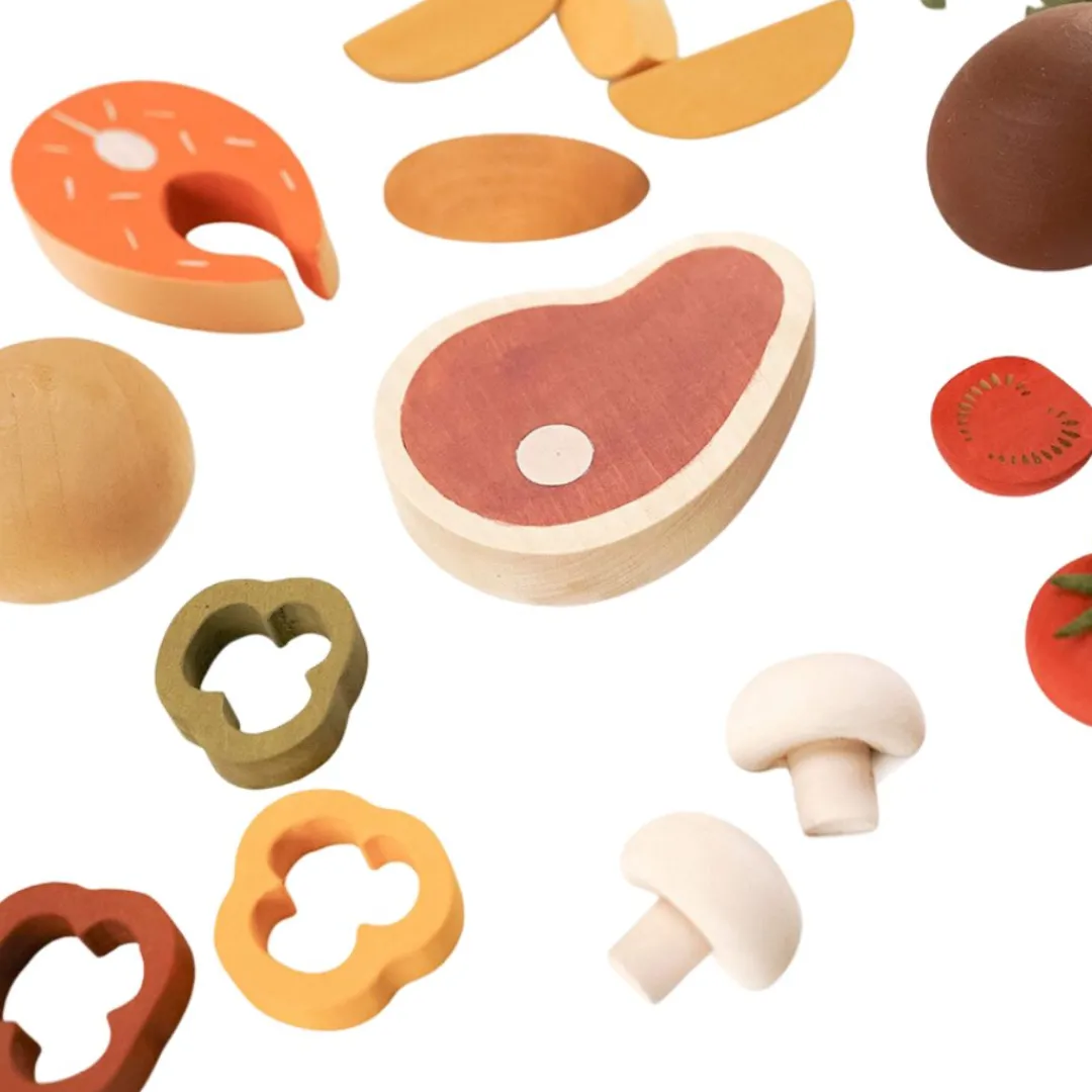 Sabo Wooden Toys|4 Years < Wooden Dinner Play Food Set