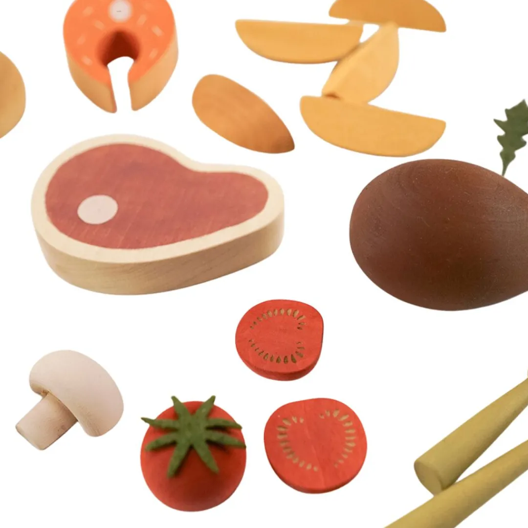 Sabo Wooden Toys|4 Years < Wooden Dinner Play Food Set