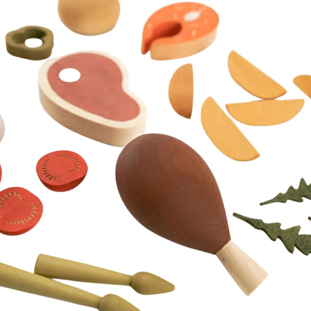 Sabo Wooden Toys|4 Years < Wooden Dinner Play Food Set
