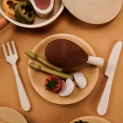 Sabo Wooden Toys|4 Years < Wooden Dinner Play Food Set