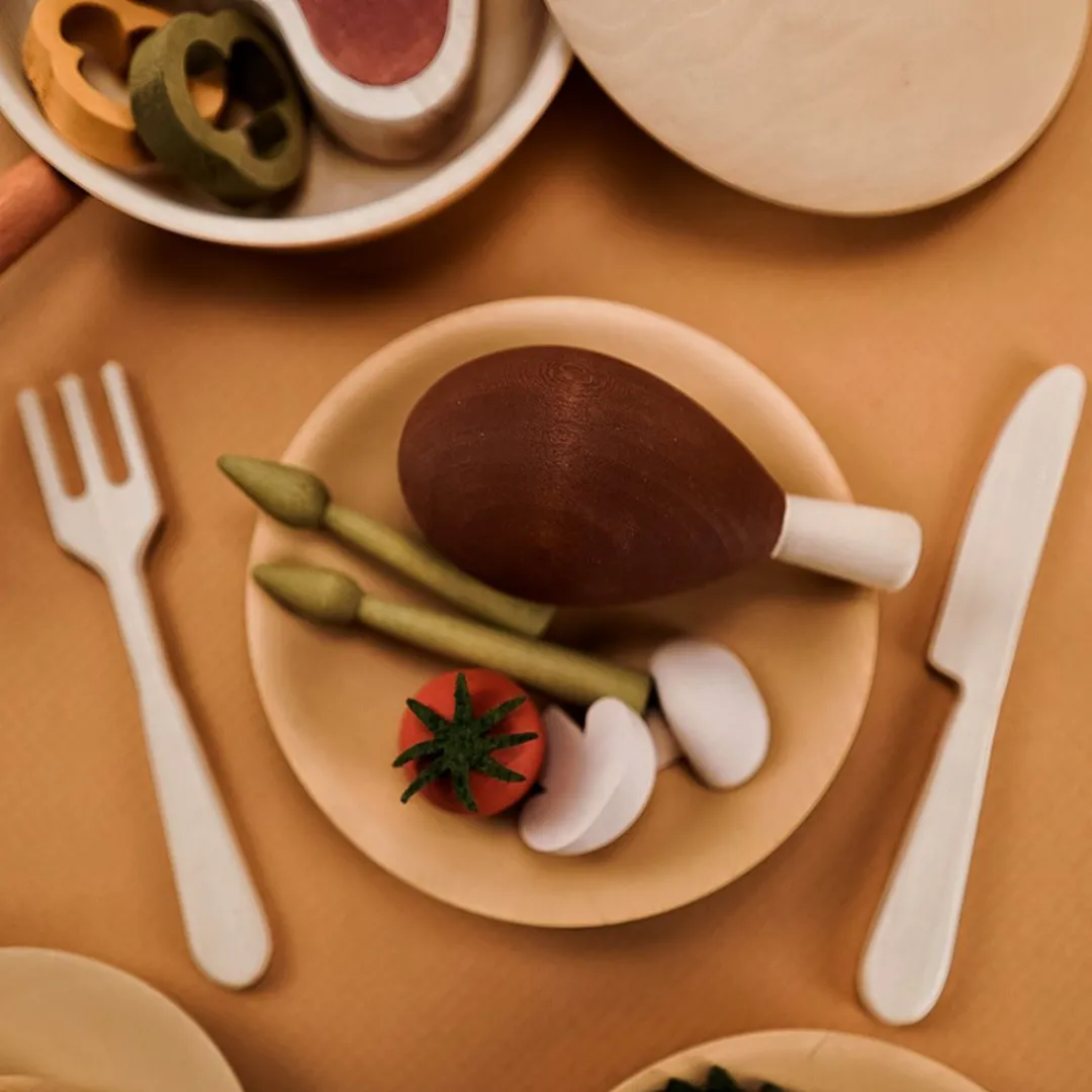 Sabo Wooden Toys|4 Years < Wooden Dinner Play Food Set