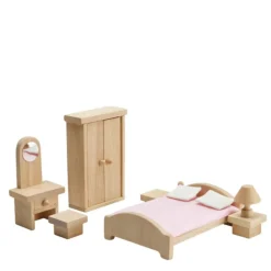 PlanToys Wooden Toys|4 Years < Wooden Dollhouse Furniture - Classic Bedroom