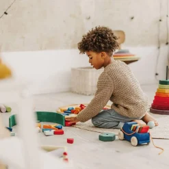 Grimm's Spiel u0026 Holz 12-24 Months|2 Years < Wooden Pull Along Truck with Rainbow Blocks
