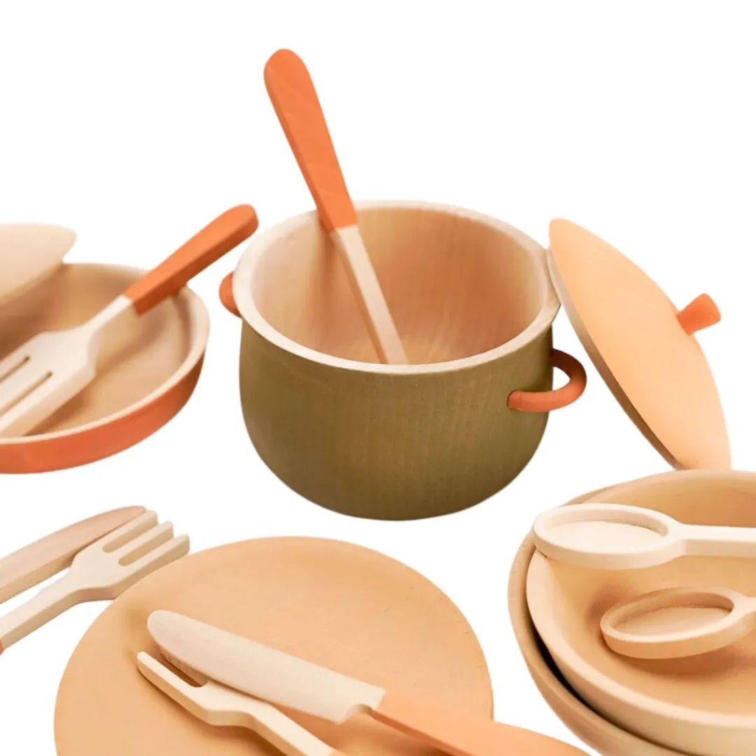 Sabo Wooden Toys|4 Years < Wooden Tableware Set - Herbal Palette
